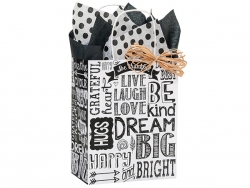 8 in. x 4.75 in. x 10 in. Medium (Cub) Chalkboard Sentiments Paper Gift Bag 100% Recycled VOLUME DISCOUNTS