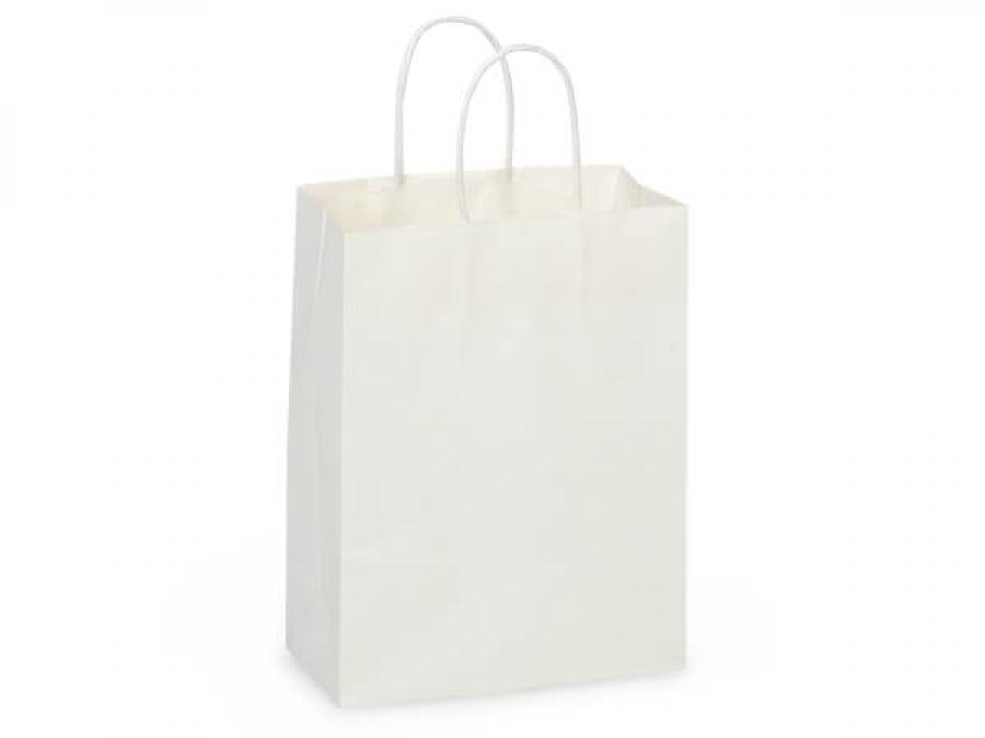 White Medium (Cub) Paper Kraft Fold Top Gift Bag (8 in. x 4.75 in. x 10 in.) 100% Recycled