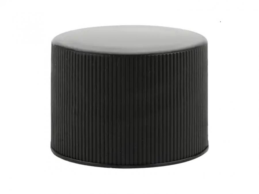 20-410 Black Ribbed PP Plastic CT Cap-Smooth Top-Foam Liner