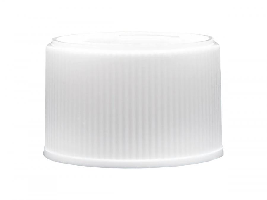 20-410 White CRC Ribbbed CT Bottle Cap-Pulp-HS Liner-Open Instruct