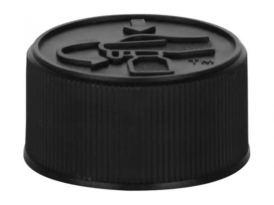28-400 Black Ribbed CRC PP Plastic CT Bottle Cap-Dual Vented Liners-Pictoral Top
