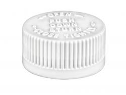 33-400 White CRC Ribbbed Non Dispensing Bottle Cap-PS Liner-Opening Instruct