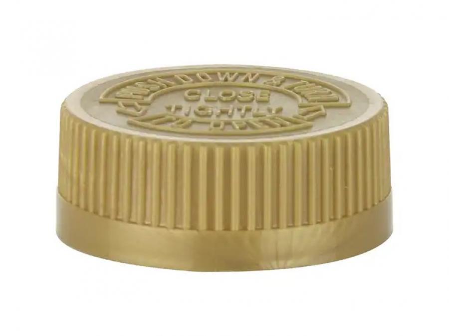 38-400 Gold Ribbed CRC Continuous Thread PP Bottle-Jar Cap-HS Liner-Open Instruct