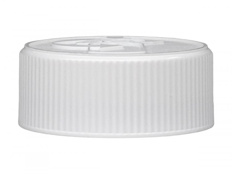 38-400 White CRC Ribbed PP Bottle-Jar Cap-HS-Pulp Liner-Pictorial Open Instruct-Berry-Surplus