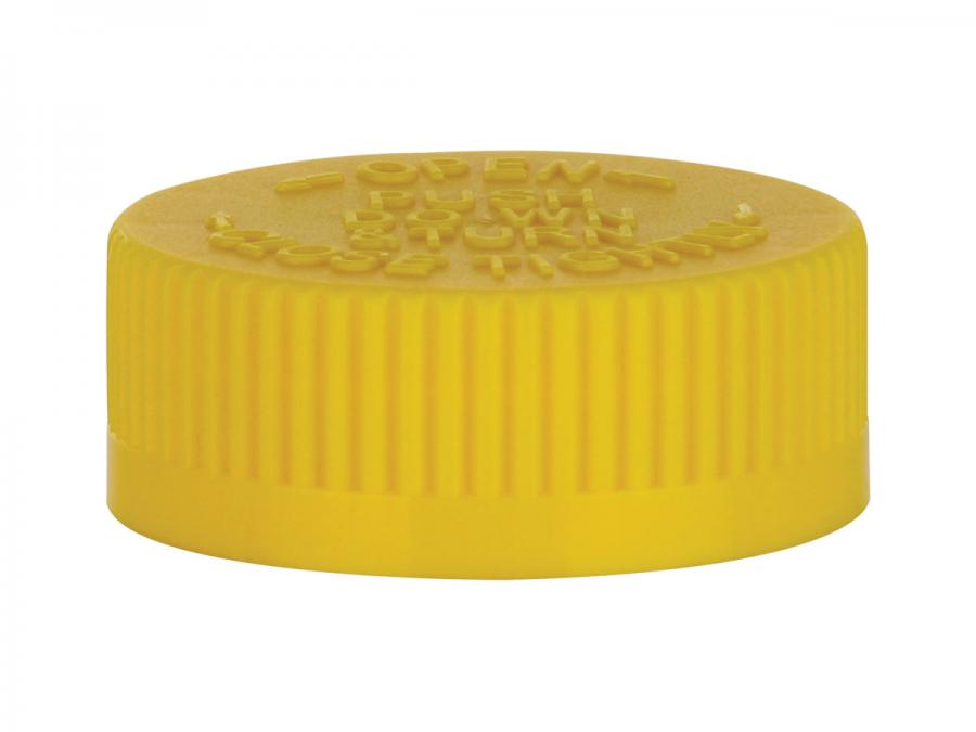 38-400 Yellow CRC Ribbed Non Dispensing PP Bottle-Jar Cap-PS Liner-Open Instruct (MRP)