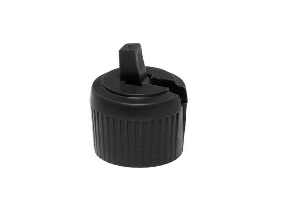 18-410 Black Ribbed Turret Dispensing PP Plastic Cap-Pour Spout-.096 in. Orifice