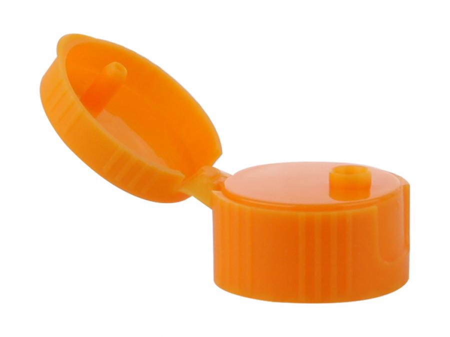 20-400 Orange Ribbed Flip Top Dispensing PP Plastic Bottle Cap-.125 in. Orif-HS Liner