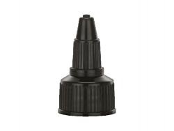 20-410 Black Ribbed Twist Open Top PP Plastic Dispensing Bottle Cap W/ .118 in. Orifice-Gasket