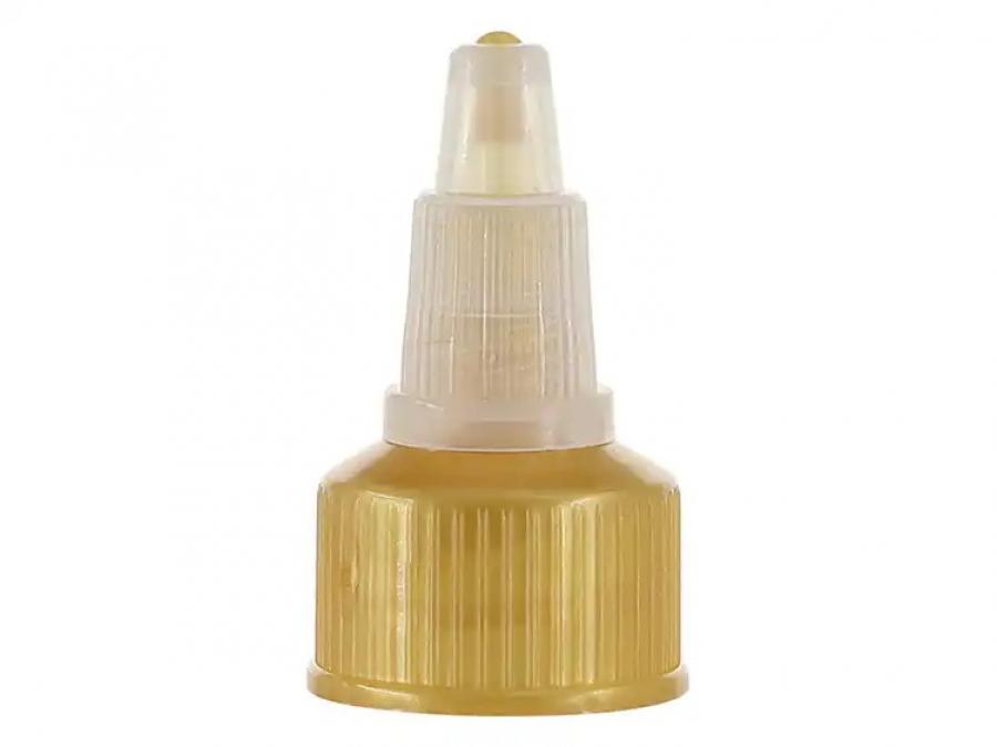 20-410 Gold-Natural Ribbed Twist Open Top PP Plastic Dispensing Bottle Cap-.124 in. Orif