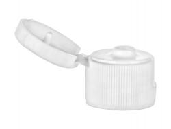 20-410 White Ribbed PP Plastic Flip Top Dispensing Bottle Cap- .115 in. Orifice