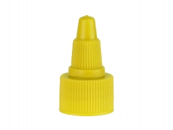 20-410 Yellow Ribbed Twist Open Top PP Plastic Dispensing Bottle Cap W/ .113 in. Orifice (Surplus)