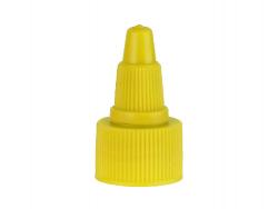 20-410 Yellow Ribbed Twist Open Top PP Plastic Dispensing Bottle Cap W/ .115 in. Orifice (Surplus)