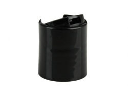 20-410 Black Smooth PP Plastic Dispensing F Style Disc Top Bottle Cap w/ .270 in. Orifice (King)