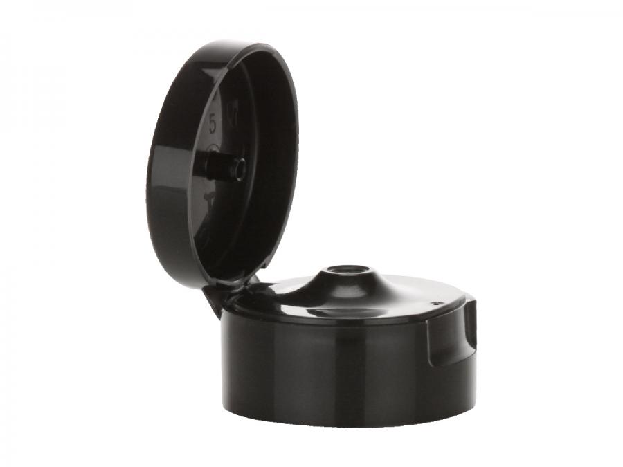 22-400 Black Smooth Flip Top PP Plastic Bottle Cap-.250 in. Orifice-1.5 in. Diameter