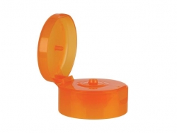 22-400 Orange Translucent Dispensing Flip Top PP Plastic Bottle Cap w/ .125 in. Orifice & 2 in. Diameter (Surplus)