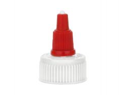 24-400 White-Red Ribbed Twist Open Dispensing PP Plastic Bottle Cap-HS Liner-Gasket