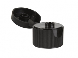 24-410 Black Dispensing Bottle Flip Top Ribbed Cap W/ .250 in. Orifice (King)