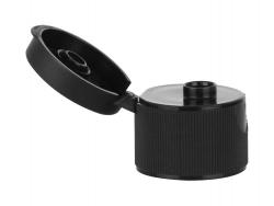 24-410 Black PP Plastic Ribbed Flip Top Bottle Cap W/ .250 in. Orifice (Seaquist-Aptar)