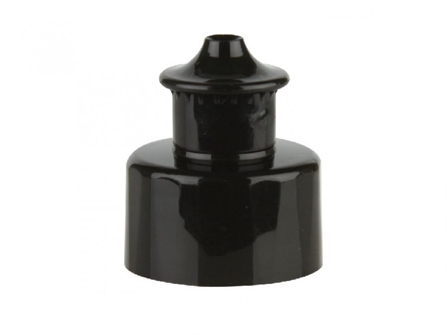 24-410 Black Faceted Dispensing PP Plastic Push-Pull Style Bottle Cap -.133 in. Orifice (Black Ice)