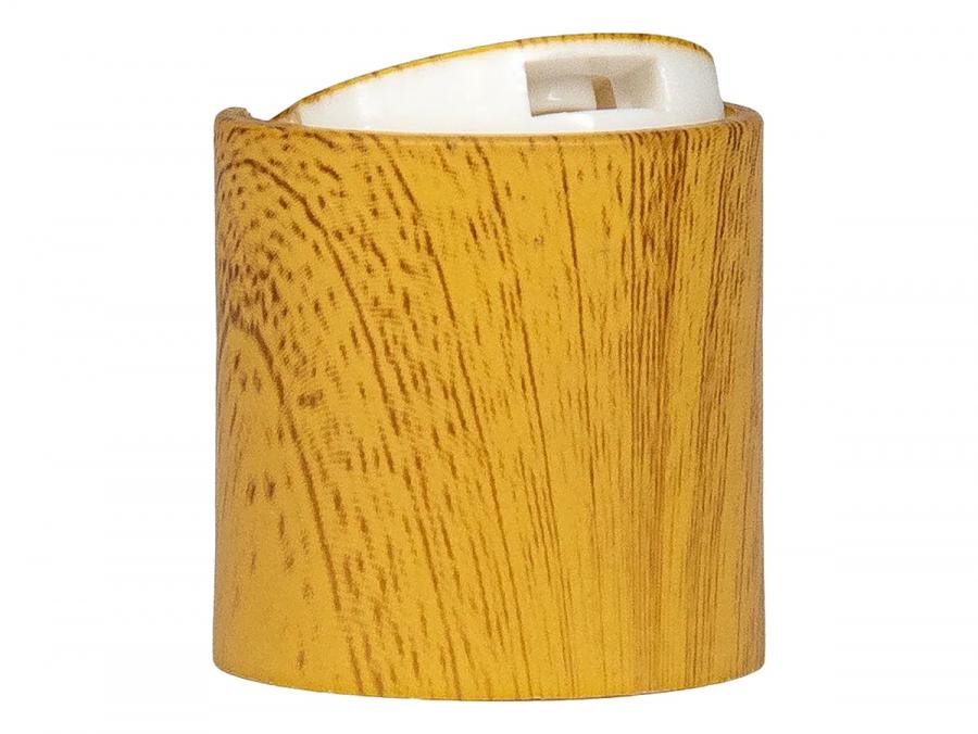 24-410 Brown Wood Look Smooth PP Plastic F Style Dispensing Disc Top Bottle Cap-.310 in. Orif