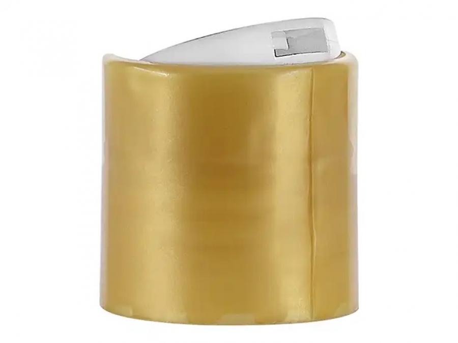 24-410 Gold-White Smooth PP Plastic Disc Top Bottle Cap-F Style-298 in. Orif-PS Liner