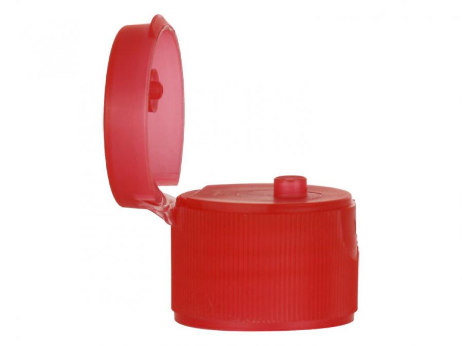 24-410 Red Ribbed Snap Top  PP Plastic Dispensing Bottle Cap-.109 in. Orif-HS Liner (Seaquist)
