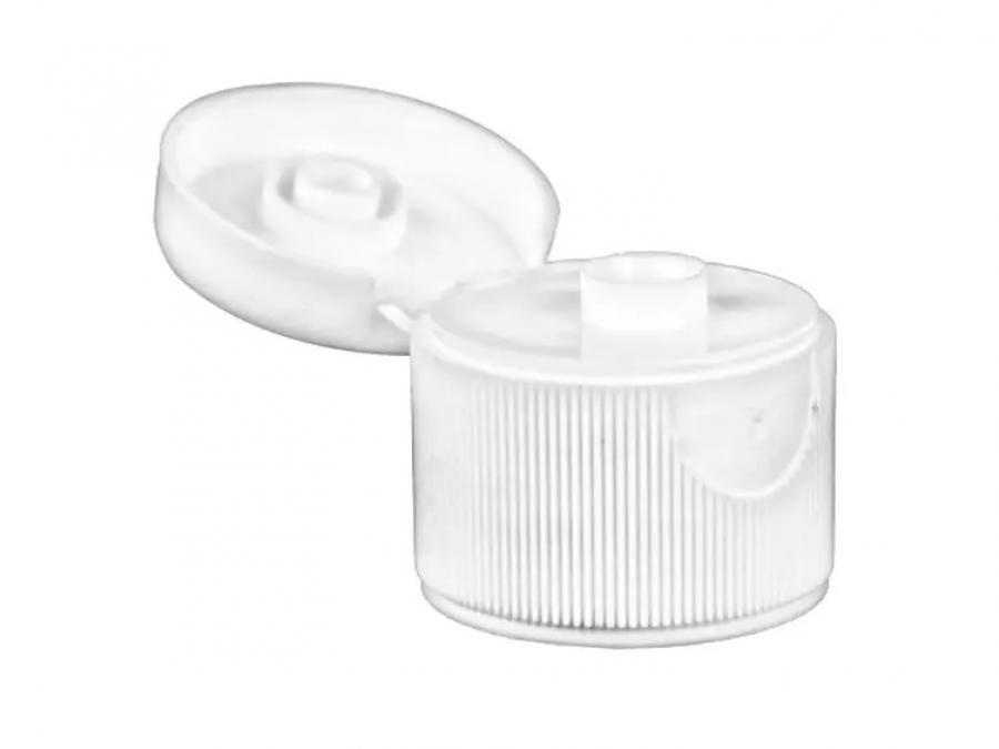 24-410 White Ribbed Flip Top PP Plastic Bottle Cap-.250 in. Orif (King)