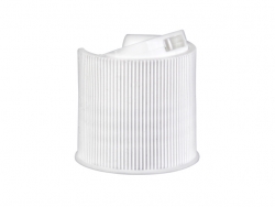 24-410 White Ribbed Disc Top Dispensing PP Plastic Bottle Cap-.312 Orifice (Stull)