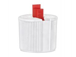 24-410 White-Red Ribbed Turret PP Dispensing Bottle Cap w/ .125 in. Orifice