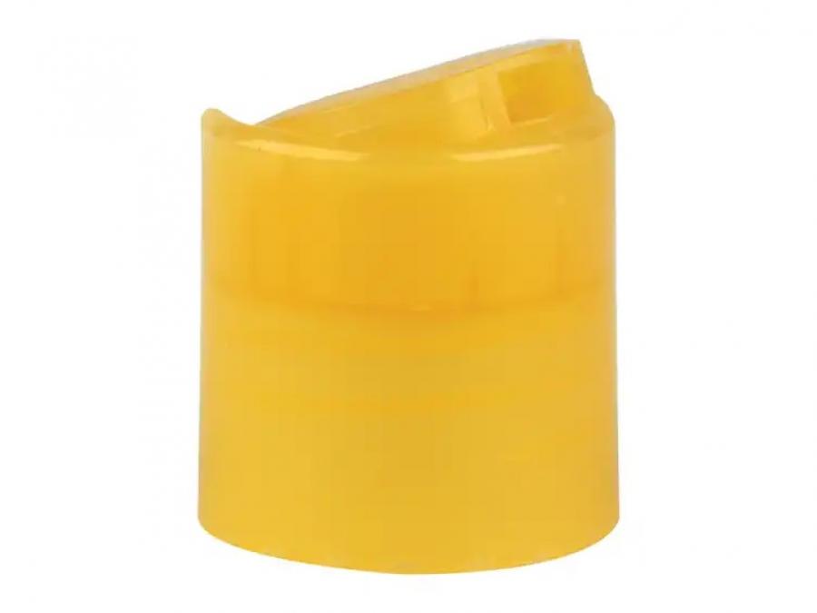 24-410 Yellow-Orange Smooth Disc Top PP Plastic D Style Dispensing Bottle Cap-.303 in. Orif