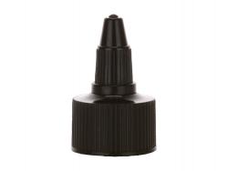 24-410 Black Ribbed Twist Open Dispensing Bottle Cap- .118 Orifice-Gasket
