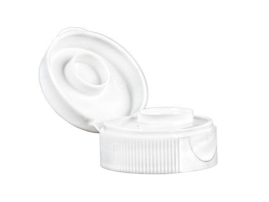 28-400 White Ribbed Dispensing Snap Top PP Plast ic Bottle Cap-.500 in. Orifice-HS Liner