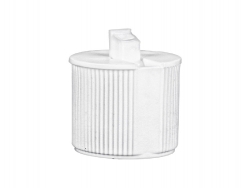 28-410 White Turret Ribbed Dispensing PP Plastic Bottle Cap w/ .122 in. x .244 in. Orifice (Stock) (King)