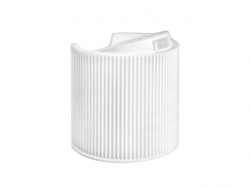 28-410 White Ribbed F Style Dispensing Disc-Top Bottle Cap w/ .343 in. Orifice (Stull)