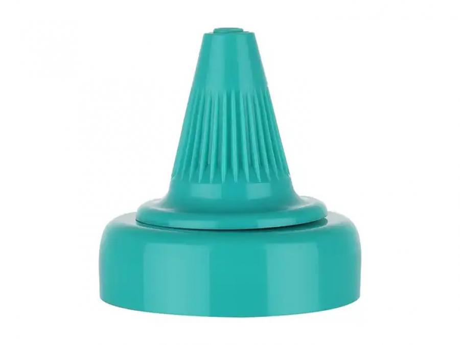38-400 Teal Ribbed Twist Open Dispensing PP Plastic Bottle Cap-.200 in. Orif-HS Liner