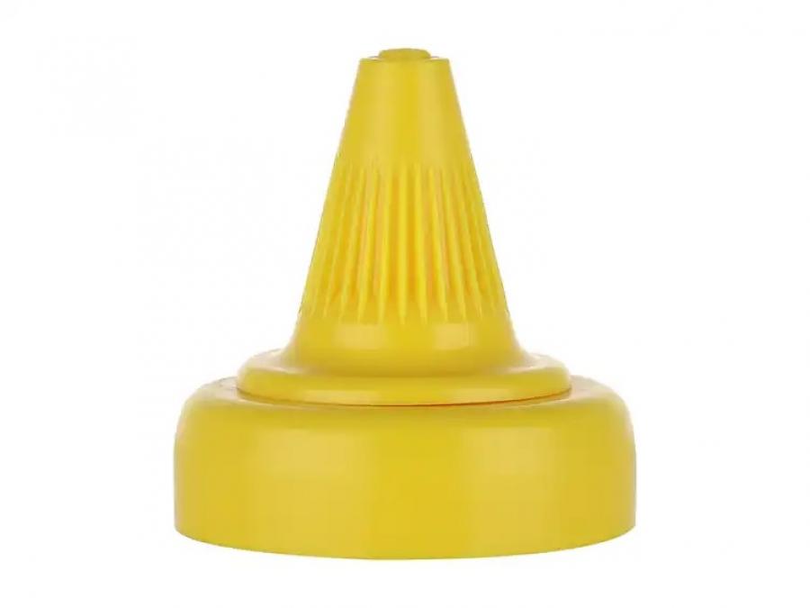 38-400 Yellow Ribbed Twist Open Dispensing PP Plastic Bottle Cap-.200 in. Orif-HS Liner