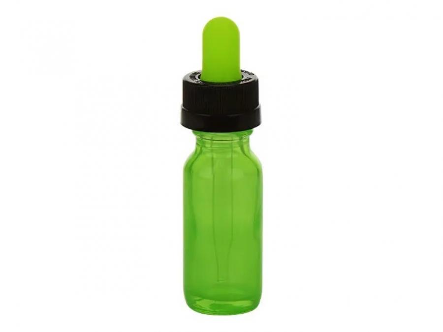 15 ML Green 18-400 Boston Round Glass Bottle-Green-Black Dropper