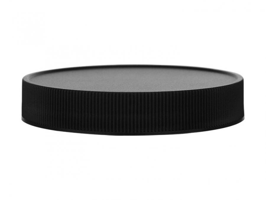 89-400 Black Ribbed Flat Non Dispensing PP Plastic Jar Cap-Stipple Top-Stacking Ring-HS Liner  (MRP)