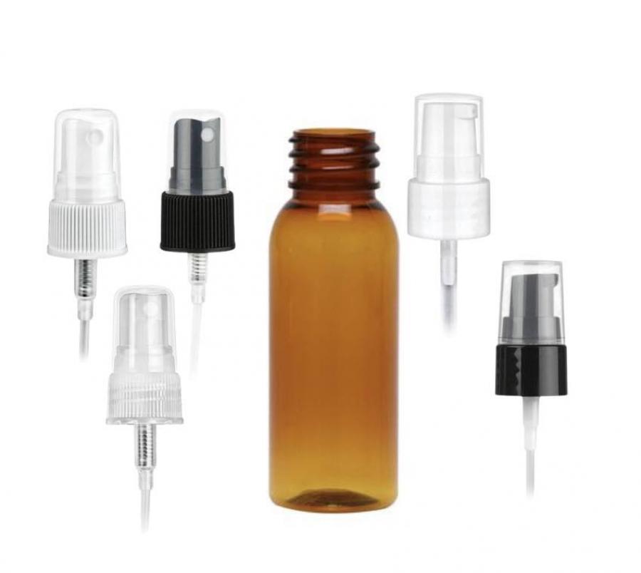 1 oz. Amber 20-410 Round Bullet PET (BPA Free) Translucent Plastic Bottle-FM Sprayer or Treatment Pump (Stock)