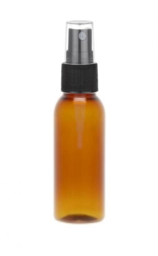 1 oz. Amber 20-410 Round Bullet PET (BPA Free) Translucent Plastic Bottle-FM Sprayer