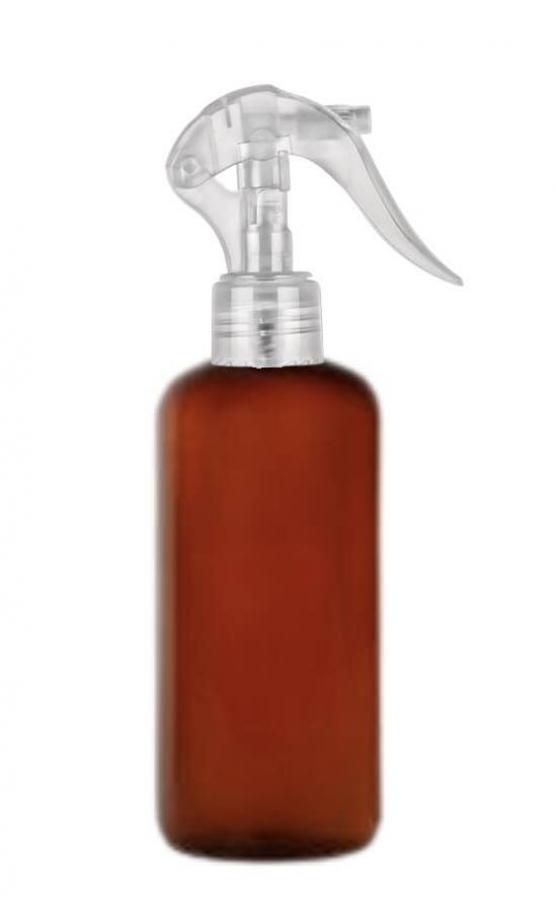 16 oz. Amber Dark 24-410 PET Semi-Translucent Boston Round Plastic Bottle-Natural Mini Trigger