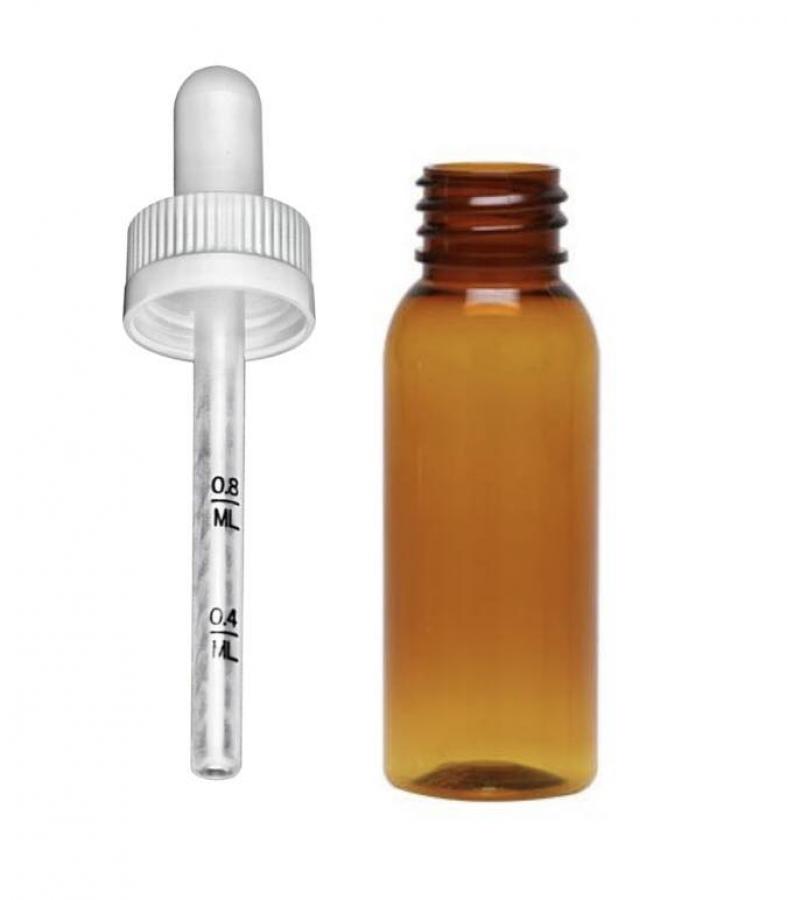 1 oz. Amber 20-410 Round Bullet PET (BPA Free) Translucent Plastic Bottle-CRC Dropper Cap