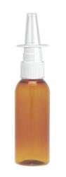 1 oz. Amber 20-410 Round Bullet PET (BPA Free) Translucent Plastic Bottle w/ White Fine Mist Nasal Sprayer 3 1/2 in. DT