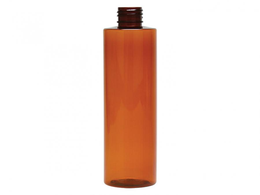 8 oz. Amber Cylinder Round 24-410 PET (BPA Free) Semi-Translucent Plastic Bottle (Stock Item)