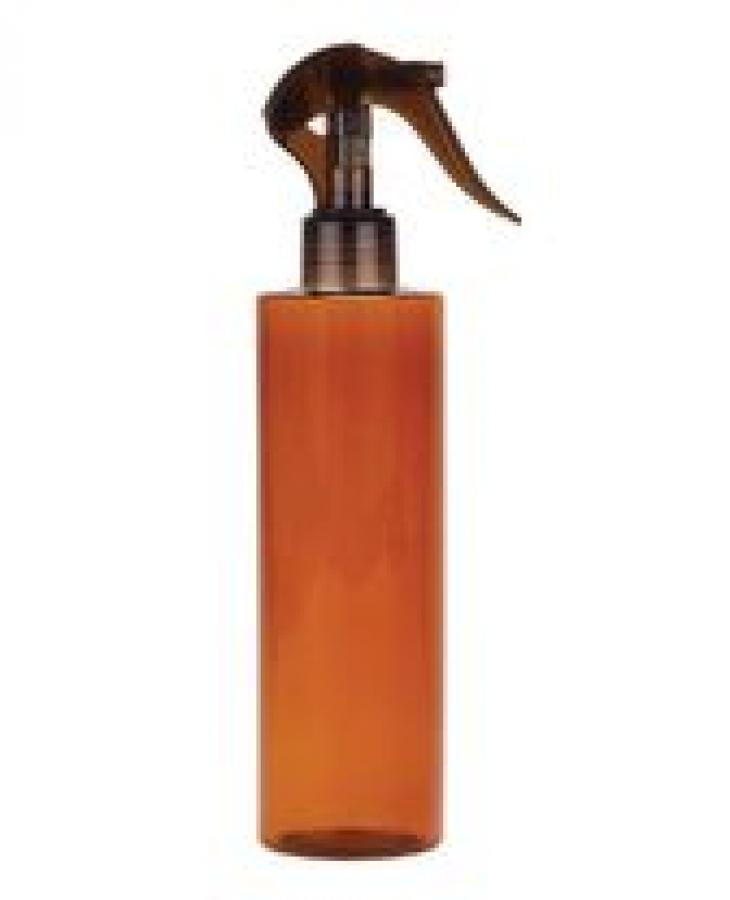 8 oz. Amber Cylinder Round 24-410 PET (BPA Free) Semi-Translucent Plastic Bottle-Mini Trigger