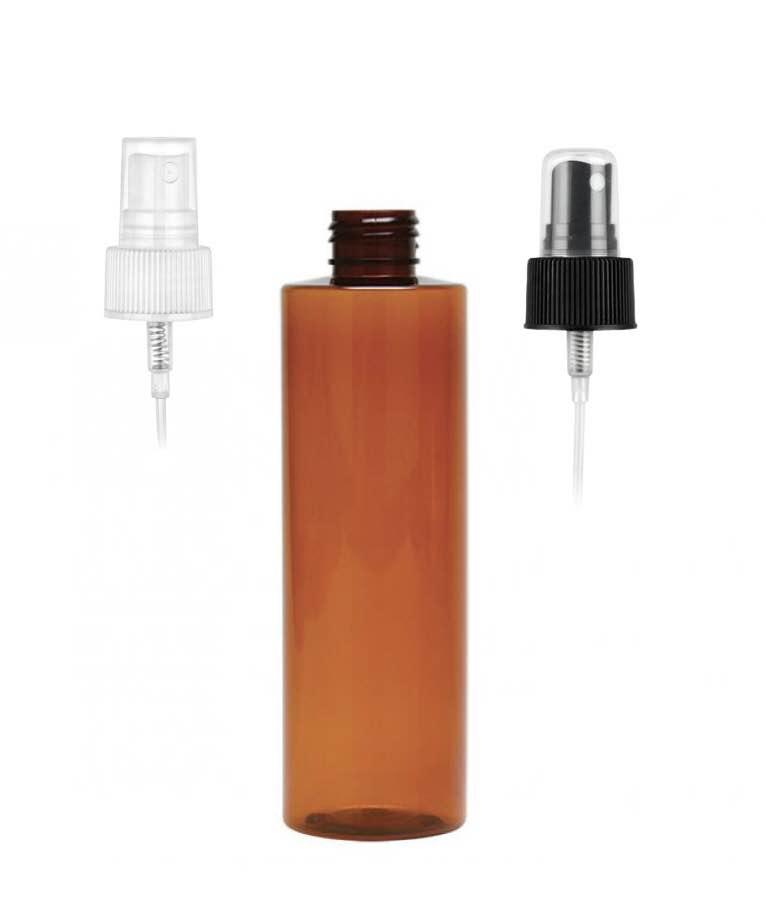 8 oz. Amber Cylinder Round 24-410 PET (BPA Free) Semi-Translucent Plastic Bottle-FM Sprayer