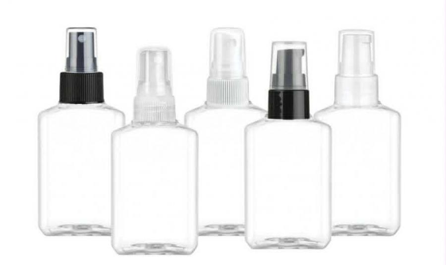 2 oz. Clear PET 20-410 Plastic Oblong Bottle- Beveled Sides-FM Sprayer or Treatment Pump (Stock)