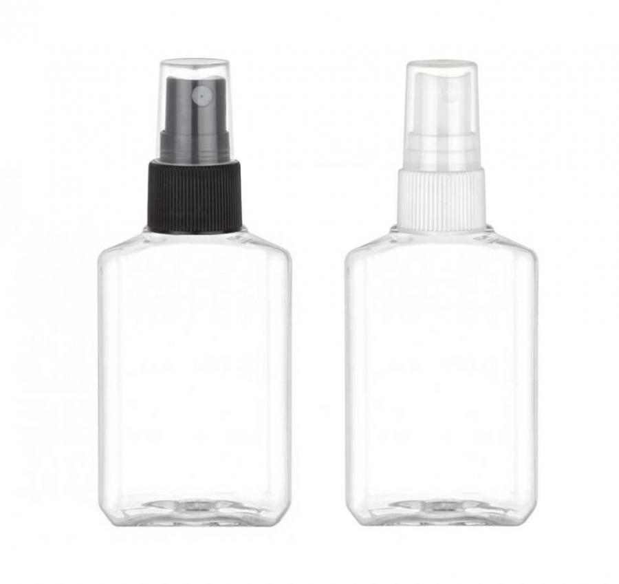 2 oz. Clear PET 20-410 Plastic Oblong Bottle- Beveled Sides-FM Sprayer (Surplus)