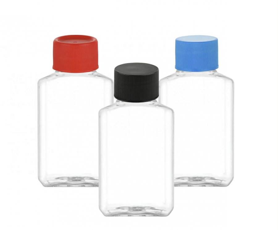 2 oz. Clear PET 20-410 Plastic Oblong Bottle- Beveled Sides-CT Cap