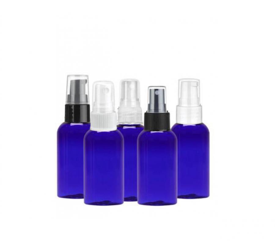 2 oz. Blue Cobalt Translucent PET (BPA Free) 20-410 Plastic Boston Round Bottle-Treatment Pump or FM Sprayer